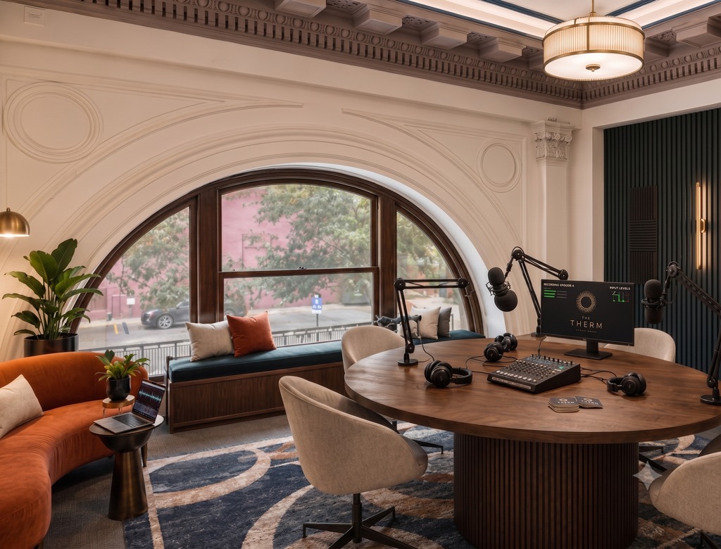 Podcast / content studio interior at The Therm